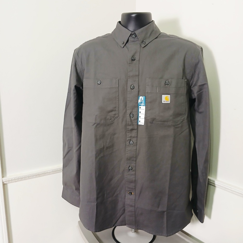 Carhartt Rugged Flex Relaxed Fit Midweight Canvas Shirt Gray TW3554-M Mens M